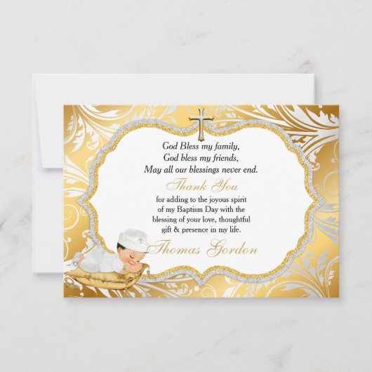 Baptême de bébé garçon Croix d'or Merci (Devant)