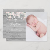 Baptême de bois gris rustique invitation (Devant / Derrière)