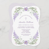Baptême de cadre Lilac floral Invitation (Devant / Derrière)