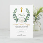 Baptême de couronne verte Feuille Invitation en es (Debout devant)