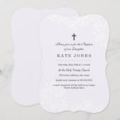 Baptême de dentelle blanche élégante Invitation (Devant / Derrière)