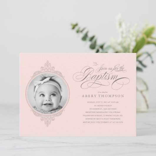 Baptême de fille classique Invitations photo (Debout devant)