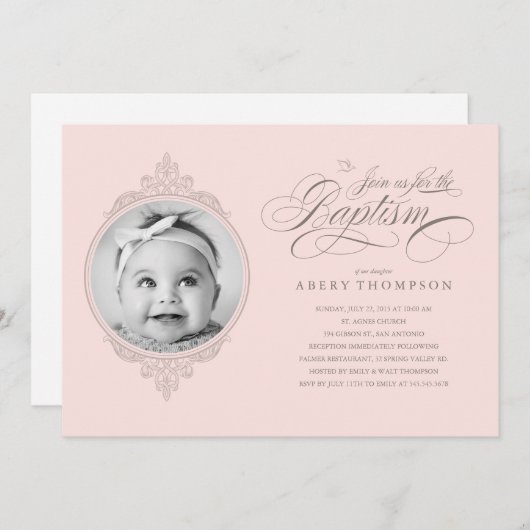 Baptême de fille classique Invitations photo (Devant / Derrière)