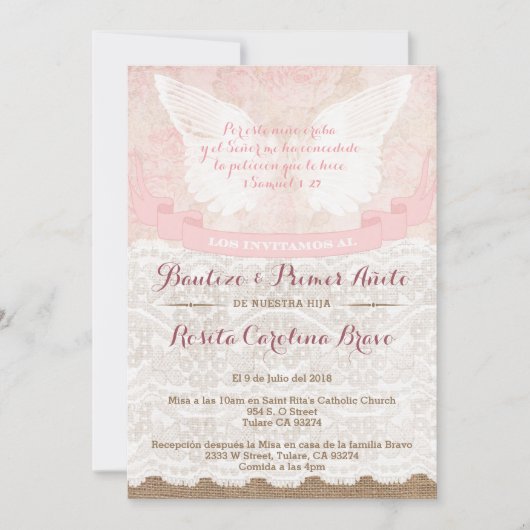 Baptême de fille et 1er Invitations d'anniversaire (Devant)