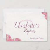 Baptême de fille invitations aux fleurs rose et bl (Devant)