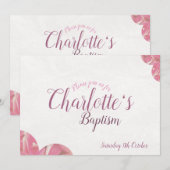 Baptême de fille invitations aux fleurs rose et bl (Devant / Derrière)