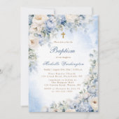 Baptême de fleurs bleues et ivoire Invitation (Devant)