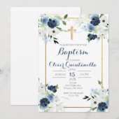 Baptême de fleurs bleues invitation pour garçon (Devant / Derrière)