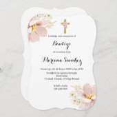 Baptême de fleurs roses invitation pour fille (Devant / Derrière)