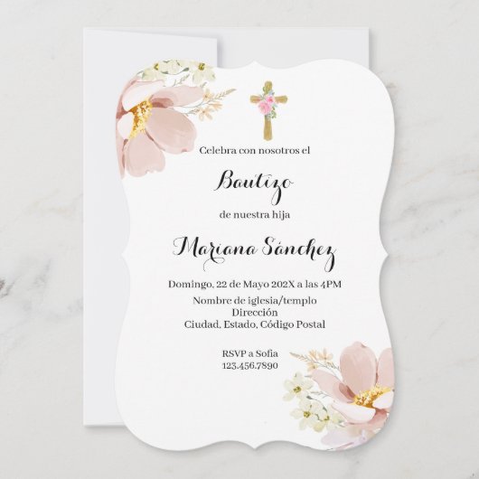 Baptême de fleurs roses invitation pour fille (Devant)