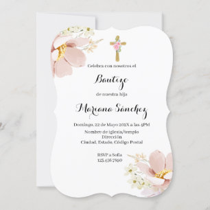 Baptême de fleurs roses invitation pour fille
