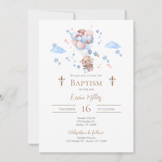 Baptême de garçon bleu Invitation (Devant)