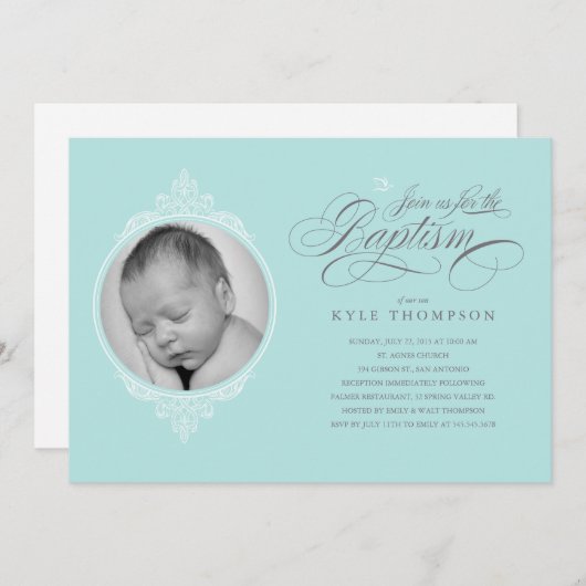 Baptême de garçon classique Invitations photo (Devant / Derrière)