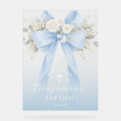 Baptême de garçon élégant ruban bleu eucalyptus (Recto)