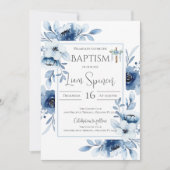 Baptême de garçon floral bleu Invitation (Devant)