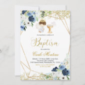 Baptême de garçon floral bleu Invitation (Devant)
