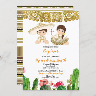 Baptême de Gold Cactus Invitation Twin Fiesta