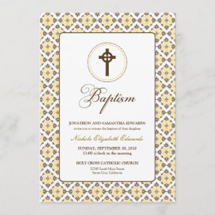 Baptême de grâce Vintage 5x7 Invitation (brun/citr