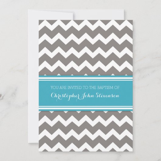 Baptême de gris bleu Chevron Invitation (Devant)