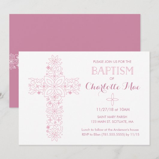 Baptême de la petite fille, carte d'invitation Chr (Devant / Derrière)
