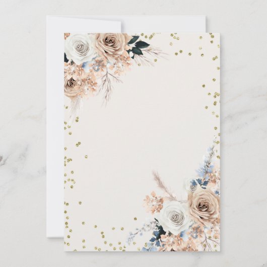 Baptême de Pampas Bleu Boho Grass Invitation (Dos)