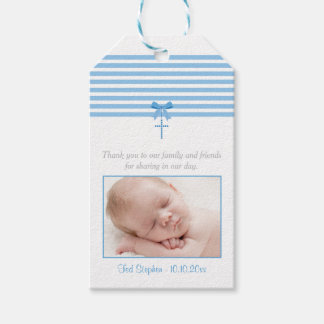 Baptême de photo Favoriser étiquette cadeau | Bleu