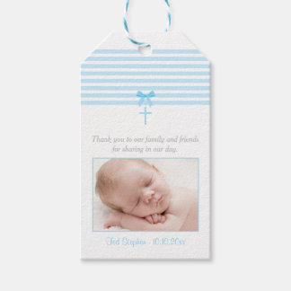 Baptême de photo Favoriser étiquette cadeau | Bleu