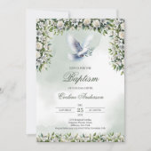 Baptême de verdure invitation avec colombe blanche (Devant)