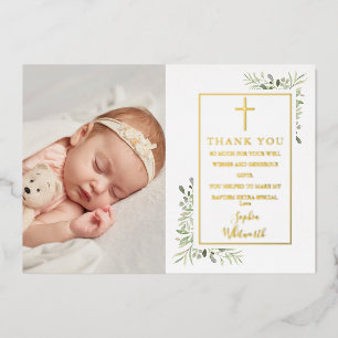 Baptême de verdure Photo Gold Foil Carte de remerc