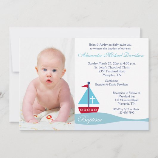 Baptême de voilier tendance Photo Invitation (Devant)