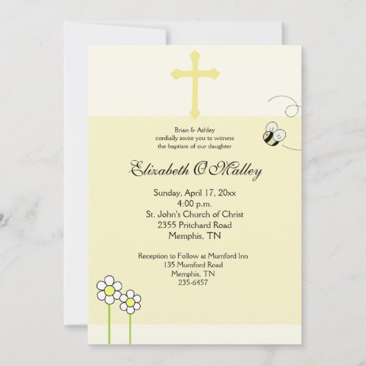 Baptême Dédication Printemps Bee Happy Invitation (Devant)