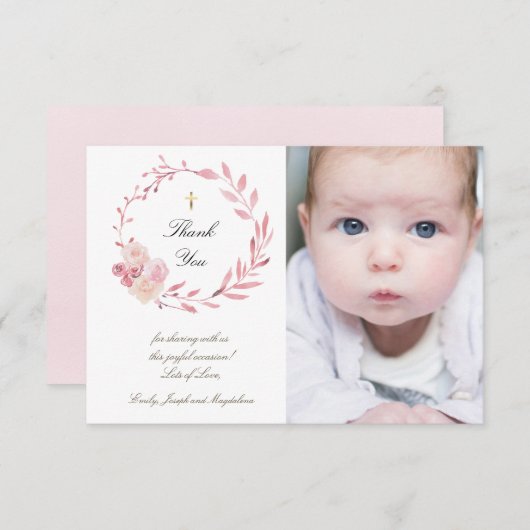 Baptême des fleurs roses poussiéreuses en carte de (Devant / Derrière)