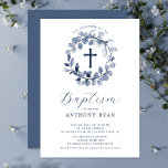 Baptême des garçons de la feuille bleue Invitation<br><div class="desc">Belles invitations au baptême avec une douce feuille bleue et une croix serrée sur un arrière - plan blanc. Retournez notre invitation pour voir un retour de coordination pour une touche spéciale supplémentaire. Visitez notre boutique pour voir toute notre collection de feuilles.</div>