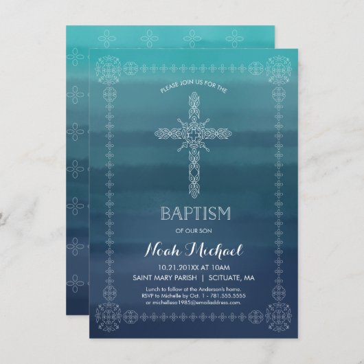 Baptême des garçons, Invitation Christening avec C (Devant / Derrière)