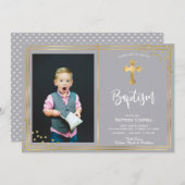 Baptême d'or et de bleu marine Invitation Baptême (Devant / Derrière)