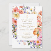 Baptême d'or floral Christening Invitation (Devant)
