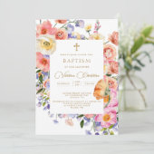 Baptême d'or floral Christening Invitation (Debout devant)