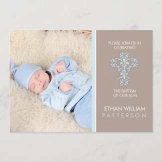 Baptême doux et moderne Baby Boy Invitation