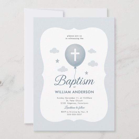Baptême du garçon de la croupe bleue Invitation av (Devant)