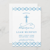 Baptême du garçon, Invitation Christening - Croix  (Devant / Derrière)
