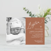 Baptême en terre cuite moderne Invitation photo (Debout devant)