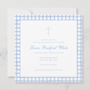 Baptême En vichy Bleu / Invitation Dédication