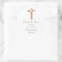 Baptême enveloppe florale croisée autocollant
