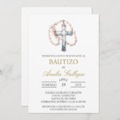 Baptême espagnol Crucifix Invitation (Devant / Derrière)