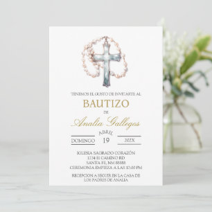 Baptême espagnol Crucifix Invitation