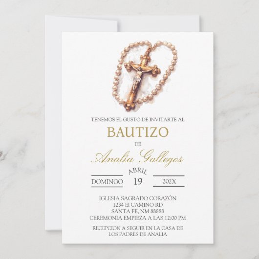 Baptême espagnol Crucifix Invitation (Devant)
