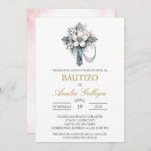 Baptême espagnol Crucifix Invitation (Devant / Derrière)