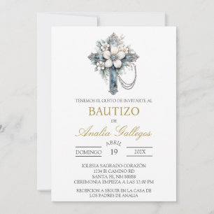 Baptême espagnol Crucifix Invitation