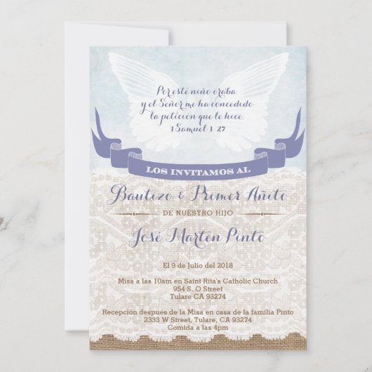 Baptême espagnol et première carte d'Invitation d' (Devant)