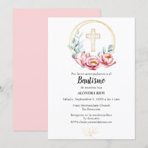 Baptême Espagnol Invitation fille, Floral